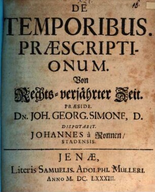 De temporibus praescriptionum, disp.