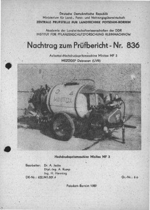 Aufsattel-Hochdruckspritzmaschine Minitox