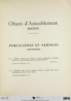 Objets d’ameublement anciens (Nr. 26-29)