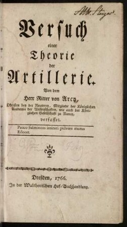 Versuch einer Theorie der Artillerie