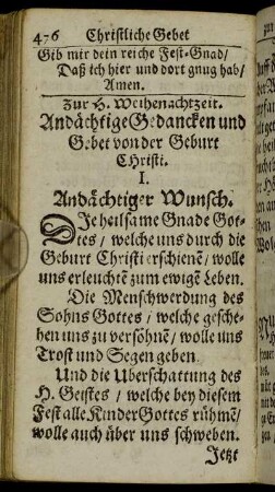 Andächtige Gedancken und Gebet von der Geburt Christi.
