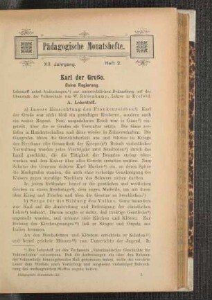 Karl der Große : seine Regierung ; Lehrstoff nebst Andeutungen zur unterrichtlichen Behandlung auf der Oberstufe der Volksschule