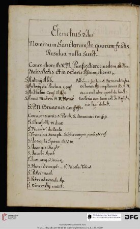 Elenchus secundus Nominum Sanctorum, In quorum festis Residua nulla sunt