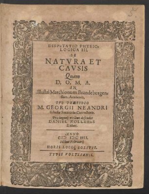 Disputatio Physiologica III. De Natura Et Causis