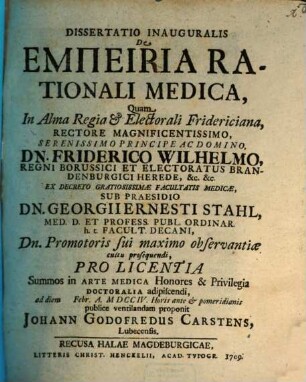 Diss. inaug. de empeiria rationali medica