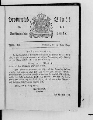 Num. 10, Ausgabe vom 10. März 1819