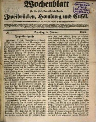 Wochenblatt für die Land-Commissariats-Bezirke Zweibrücken, Homburg und Cusel. 1844, 1844 = Jg. 26