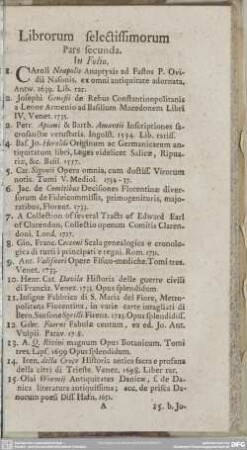 Librorum selectissimorum Pars secunda