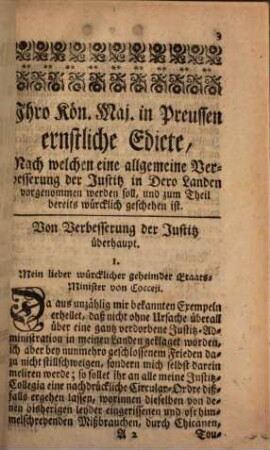 Constitution und Ordnung wie die Processe in königl. preußischen Landen bey allen Instanzien in einem Jahre zu Ende gebracht werden sollen