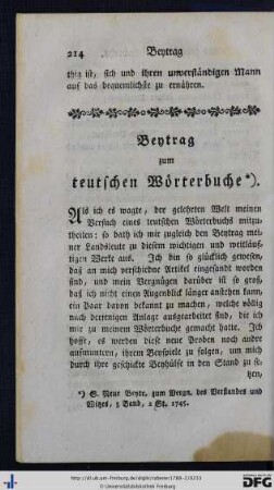 Beytrag zum teutschen Wörterbuche.