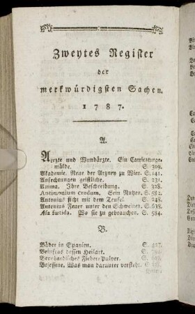 Zweytes Register der merkwürdigsten Sachen 1787.