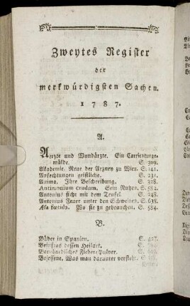 Zweytes Register der merkwürdigsten Sachen 1787.