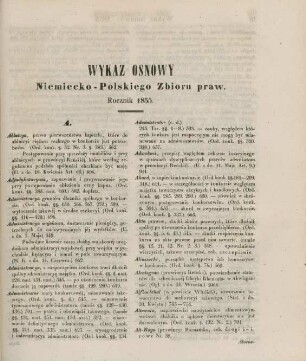 Wykaz osnowy Niemiecko-Polskiego Zbioru praw. Rocznik 1855