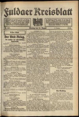 Erste Ausgabe vom Montag, den 30. August 1915.