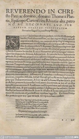 Reverendo in Christo Patri ac domino, domina Thomae a Plantis, Episcopc Curiensi seu Rhoetiae altae...