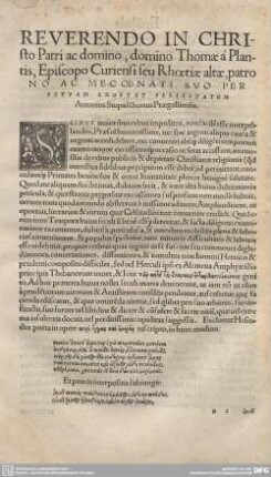Reverendo in Christo Patri ac domino, domina Thomae a Plantis, Episcopc Curiensi seu Rhoetiae altae...
