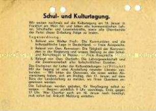 Informationsblatt mit der Tagesordnung einer KPD-Tagung in Frankfurt/Main