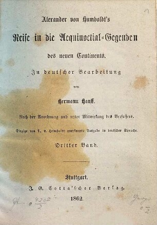 Alexander von Humboldt's Reise in die Aequinoctial-Gegenden des neuen Continents, 3
