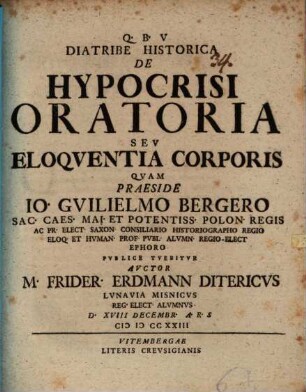 Diatribe historica de hypocrisi oratoria, seu eloquentia corporis