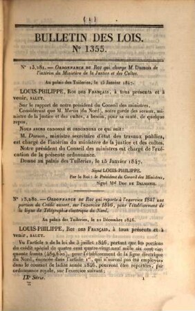 Bulletin des lois de la République Française. Partie principale. 34. 1847 = No. 1355 - 1396