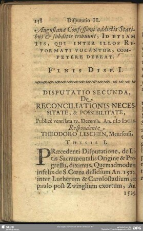 Disputatio Secunda, De Reconciliationis Necessitate, & Possibilitate