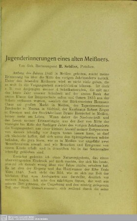 Jugenderinnerungen eines alten Meißners
