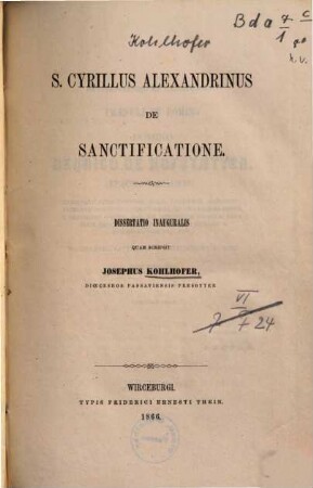 S. Cyrillus Alexandrinus de sanctificatione