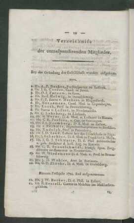 Verzeichniss der correspondirenden Mitglieder
