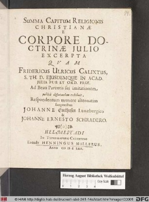 Summa Capitum Religionis Christianae E Corpore Doctrinae Iulio Excerpta