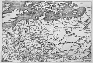 Karte des mittleren und nördlichen Europas : Karte des mittleren und nördlichen Europas. Holzschnitt. Schedelsche Weltchronik, fol. CCLXXXVI/CCLXXXVII. Nürnberg, Anton Koberger 1493