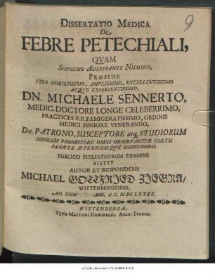 Dissertatio Medica De Febre Petechiali
