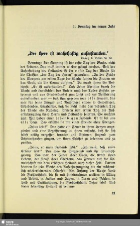 1. Sonntag im neuen Jahr. ‚Der Herr ist wahrhaftig auferstanden’