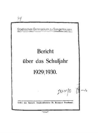 1929/30: Bericht über das Schuljahr ... - 1929/30