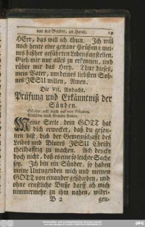 Die VII. Andacht. Prüfung und Erkänntniß der Sünden.