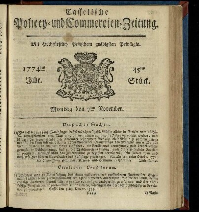45tes Stueck, Montag den 7ten November 1774