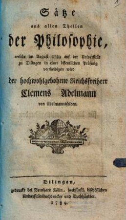 Sätze aus allen Theilen der Philosophie
