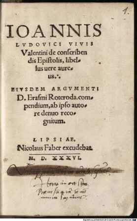 Ioannis Lvdovici Vivis Valentini de conscribendis Epistolis, libellus uere aureus