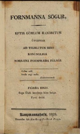 Fornmanna soegur : eptir goemlum handritum, 4. 1829