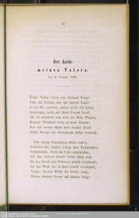 Der Asche meines Vaters : Dem 8. Februar 1799
