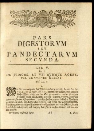 Pars Digestorum Seu Pandectarum Secunda