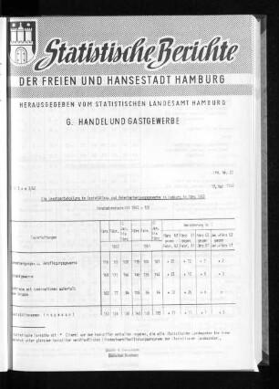 Die Umsatzentwicklung im Hamburger Gaststätten- und Beherbergungsgewerbe im März 1962 : Lfd. Nr. 27
