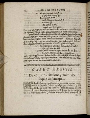 Caput XXXVIII. De cordis palpitatione, animi deliquio & syncope.