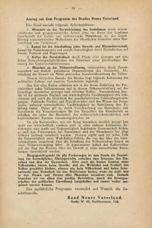 31, Auszug aus dem Programm des Bundes Neues Vaterland