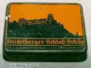 Blechdose für 50g? Tabak "Heidelberger Schloß-Schäg" (Abbildung: Schattenriss des Heidelberger Schloßes)