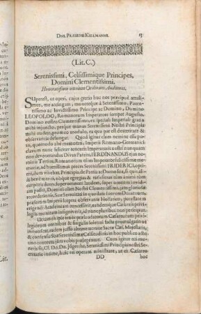 (Lit. C.) Serenissimi, Celsissimique Principes, Domini Clementissimi.