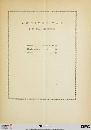 Zweiter Tag: Dienstag, 21. November (Nr. 121-234)