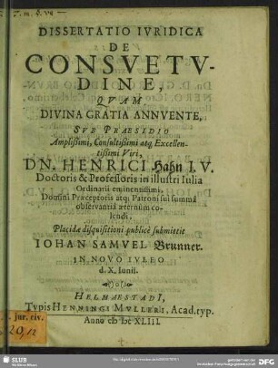 Dissertatio iuridica de consuetudine