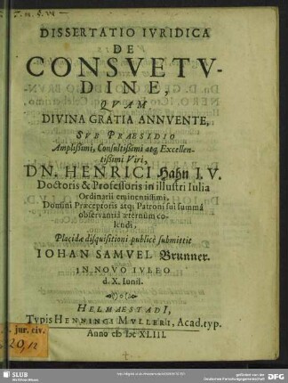 Dissertatio iuridica de consuetudine