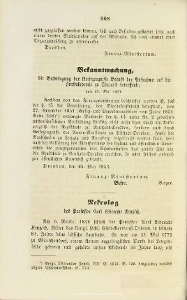 3. Bekanntmachung, die Beibringung der Reifezeugnisse Behufs der Aufnahme auf die Forstakademie zu Tharand betreffend