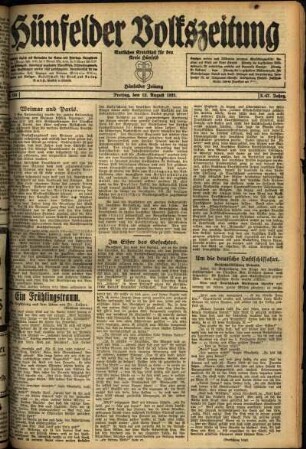 Ausgabe vom Freitag, den 12. August 1921.